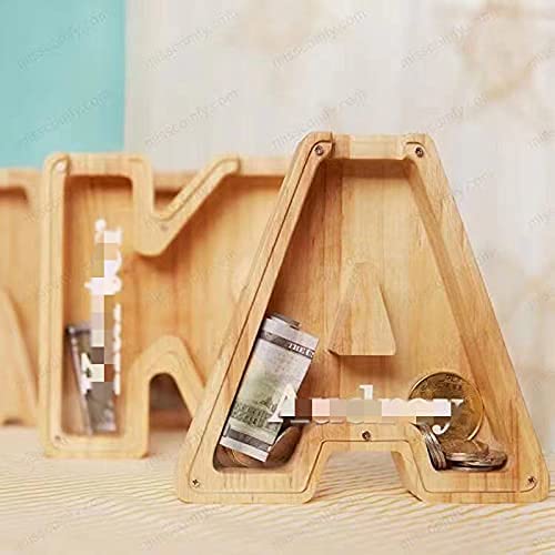 Personalized Alphabet Piggy Bank, Wooden Letter A to Z Piggy Bank, Creative Coin Bank Money Box Decorative, Money Saving Toys for Children, Birthday Gift (S)