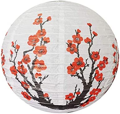 Vkdhegg 12-Inch Cherry Blossom Japanese/Chinese Paper Lanterns (Set of 5, Red Sakura)