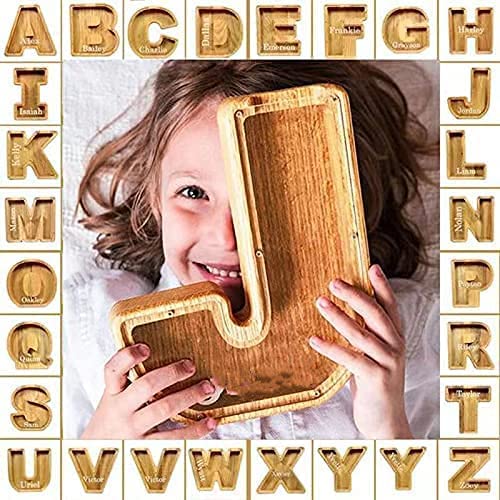 Personalized Alphabet Piggy Bank, Wooden Letter A to Z Piggy Bank, Creative Coin Bank Money Box Decorative, Money Saving Toys for Children, Birthday Gift (S)