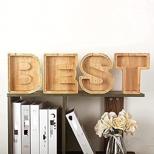 Personalized Alphabet Piggy Bank, Wooden Letter A to Z Piggy Bank, Creative Coin Bank Money Box Decorative, Money Saving Toys for Children, Birthday Gift (S)
