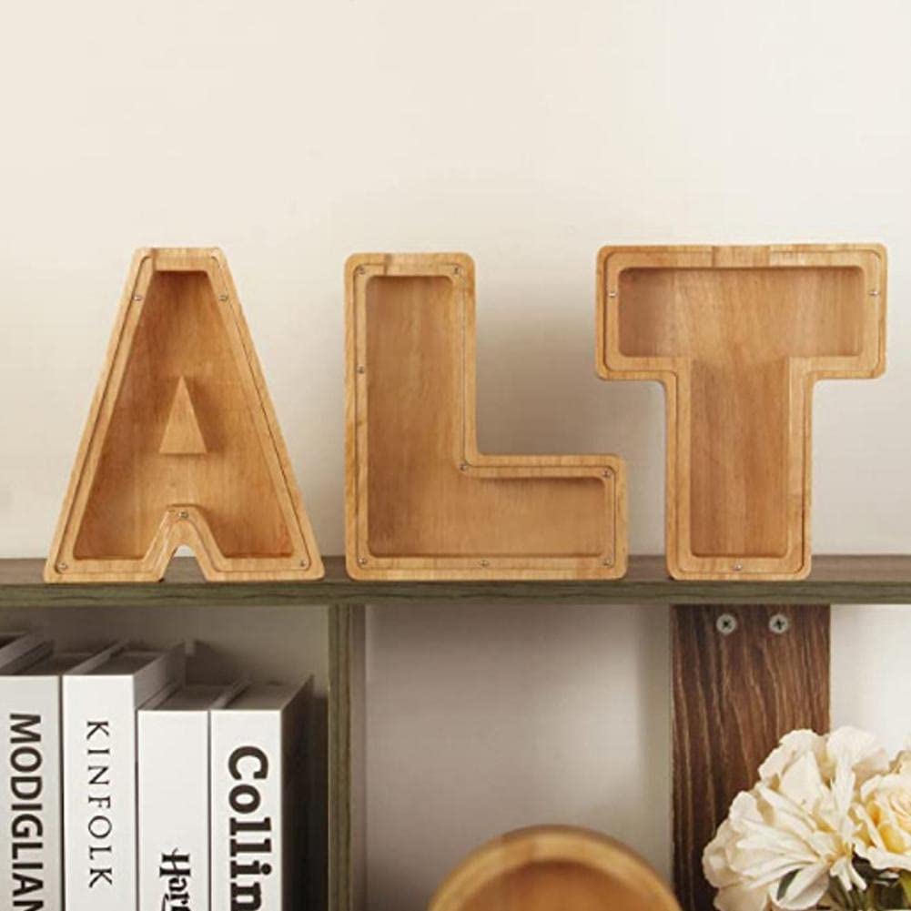 Cingc Wooden Piggy Bank,Personalized Letters Coin Bank Piggy Bank,Text Engraved Money Box Wooden Piggy Bank Gift for Kids,Name DIY Creative Purchase Combination-R