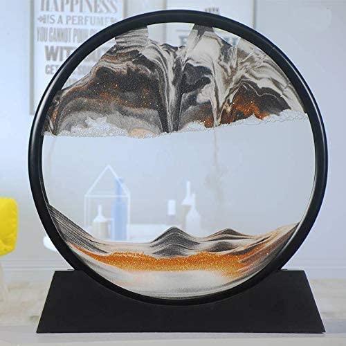 3D Dynamic Moving Sand, Moving Sand Art Picture Round Glass 3D Deep Sea Sandscape in Motion Display Flowing Sand Frame, Relaxing Desktop Home Office Work Decor (green, 12 inch)