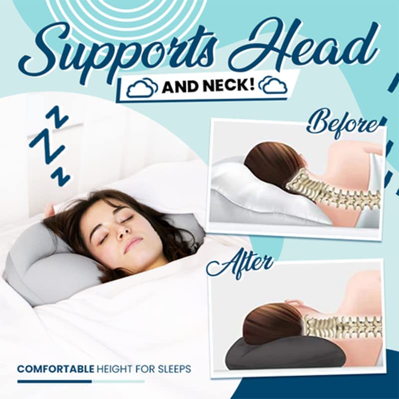 XJQAM Well Sleep Cloud Pillow,Squish Microbead Pillow,Cervical Contour Orthopedic Pillow Relief Neck & Shoulder (Grey)