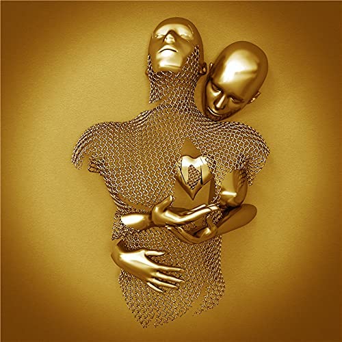 Love Heart 3D Effect Wall Art - Metal Figure Statue Art Canvas Painting 23.6 in Modern Wall Art for Bathroom Home Decor Canvas Artwork Decoration (Grey, Hold your heart tight)