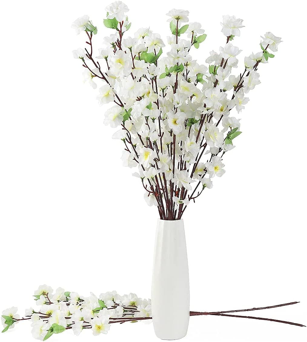 HANTURE 10PCS Artificial Peach Blossom Branches 25.6 Inch Tall Silk Cherry Blossom Tree Stems Fake Plants Flower Bouquet for Home Garden DIY Wedding Arrangements Decoration,Pink
