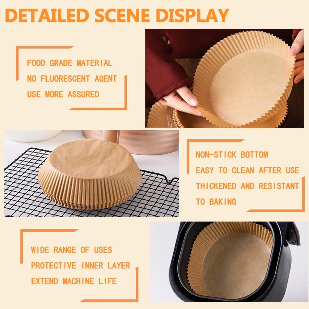Air Fryer Disposable Paper Liner, Non-stick Disposable Air Fryer Liners, Baking Paper for Air Fryer Oil-proof, Water-proof Parchment for Baking Roasting Microwave(7.9inch,50pcs)