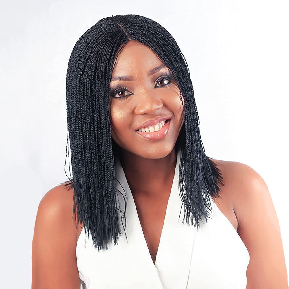 FizaiZifai Short Braided Wigs for Black Women African American Braids Wigs Medium Part Synthetic Natural Box Braid Wigs Black 12inch