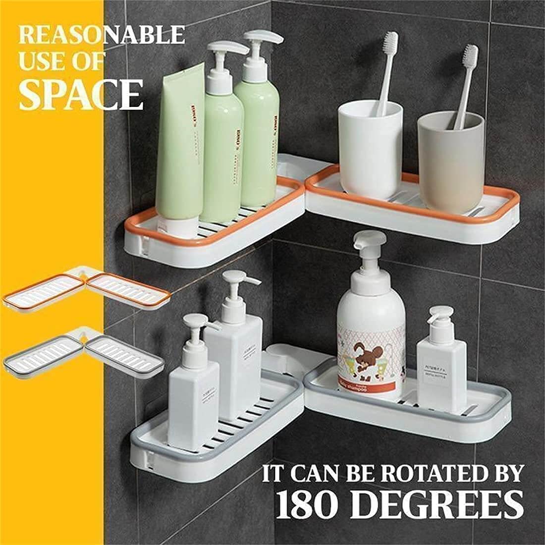 Youehsent Bathroom Corner Punch-Free Rack,180 Degree Rotation Shampoo Storage Rack Corner Shower Shelves with Suction Cup,Strong Load-Bearing,Drain Hole Design(Gray)