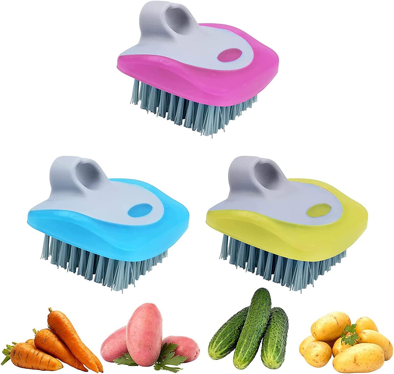 Scrubber for Food Potato Scrubber Mushroom Brush Mushroom Brush Vegetable Brush Scrubber for Food Flexible Bristles Potato Brush Vegetable Scrubber Brush (3pcs)