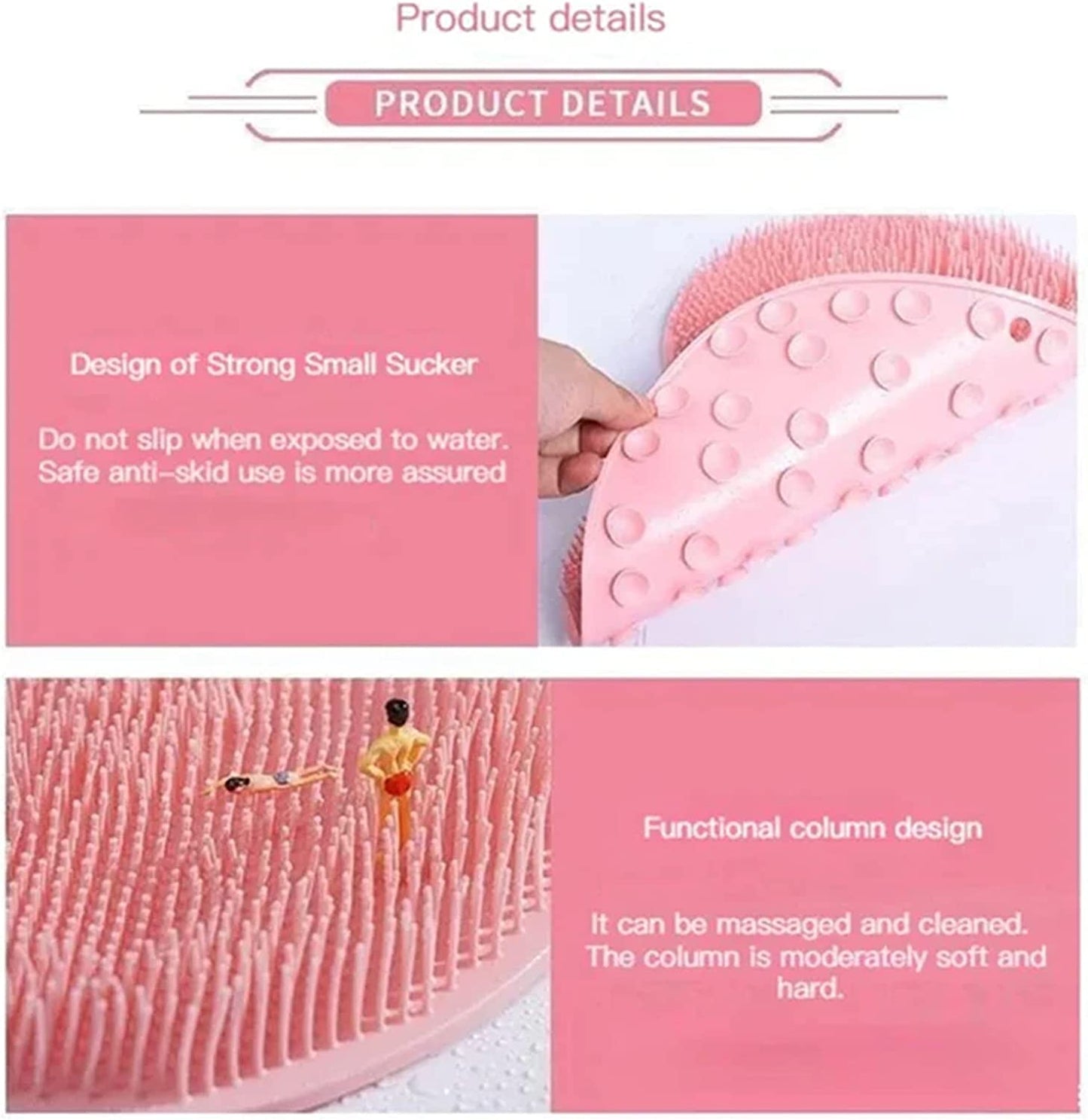 Shower Foot & Back Scrubber, Massage Pad, Non-Slip Suction Cups and Softer Bristles, Bath Massage Cushion (Gray)