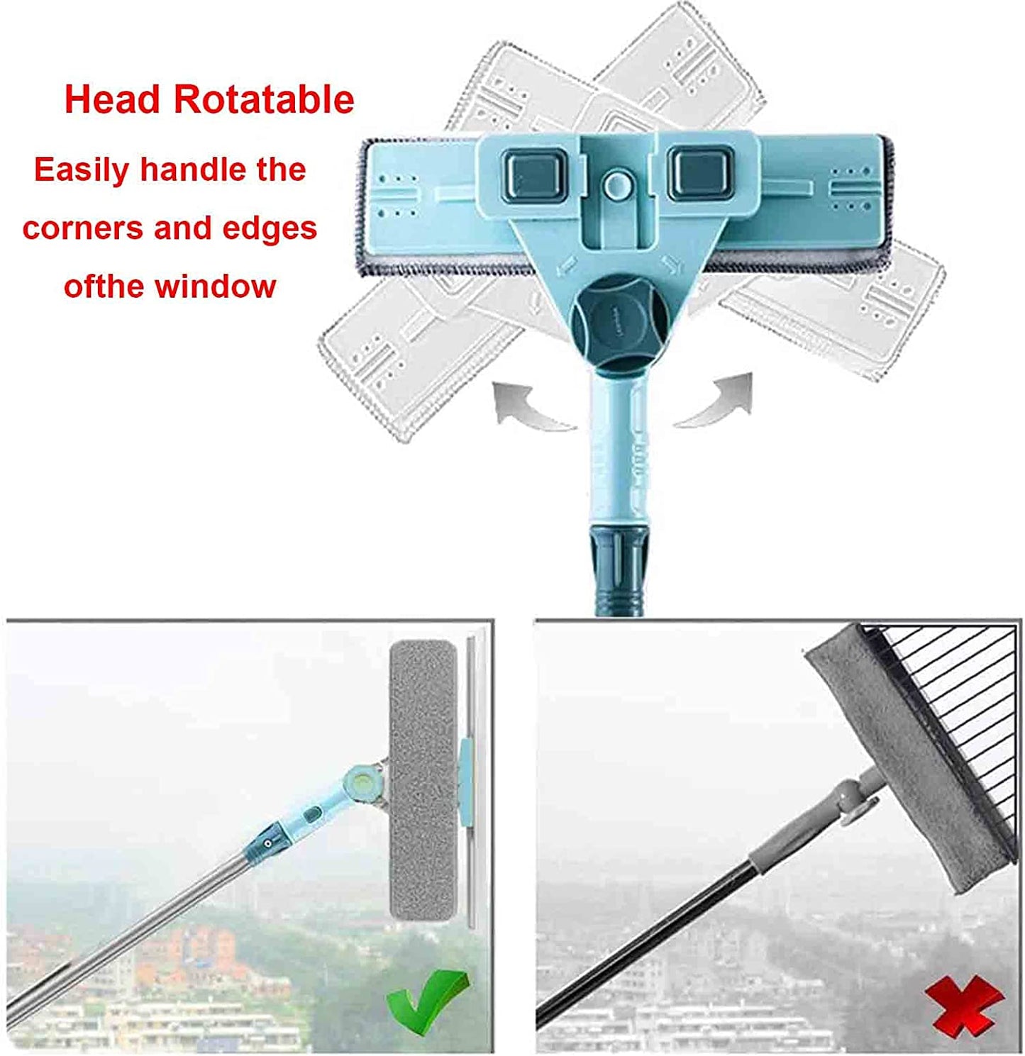 ZQTHL High-Rise Window Cleaning Tool,with U-Shaped Telescopic Rod,Extendable Squeegee Window Cleaner Equipment - Indoor Outdoor