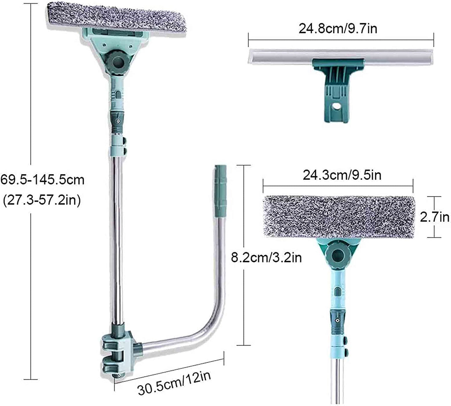ZQTHL High-Rise Window Cleaning Tool,with U-Shaped Telescopic Rod,Extendable Squeegee Window Cleaner Equipment - Indoor Outdoor