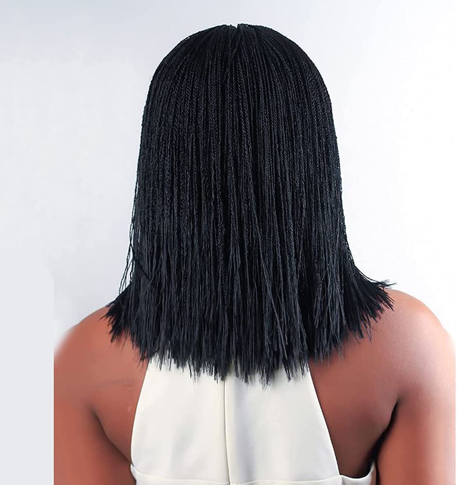 FizaiZifai Short Braided Wigs for Black Women African American Braids Wigs Medium Part Synthetic Natural Box Braid Wigs Black 12inch