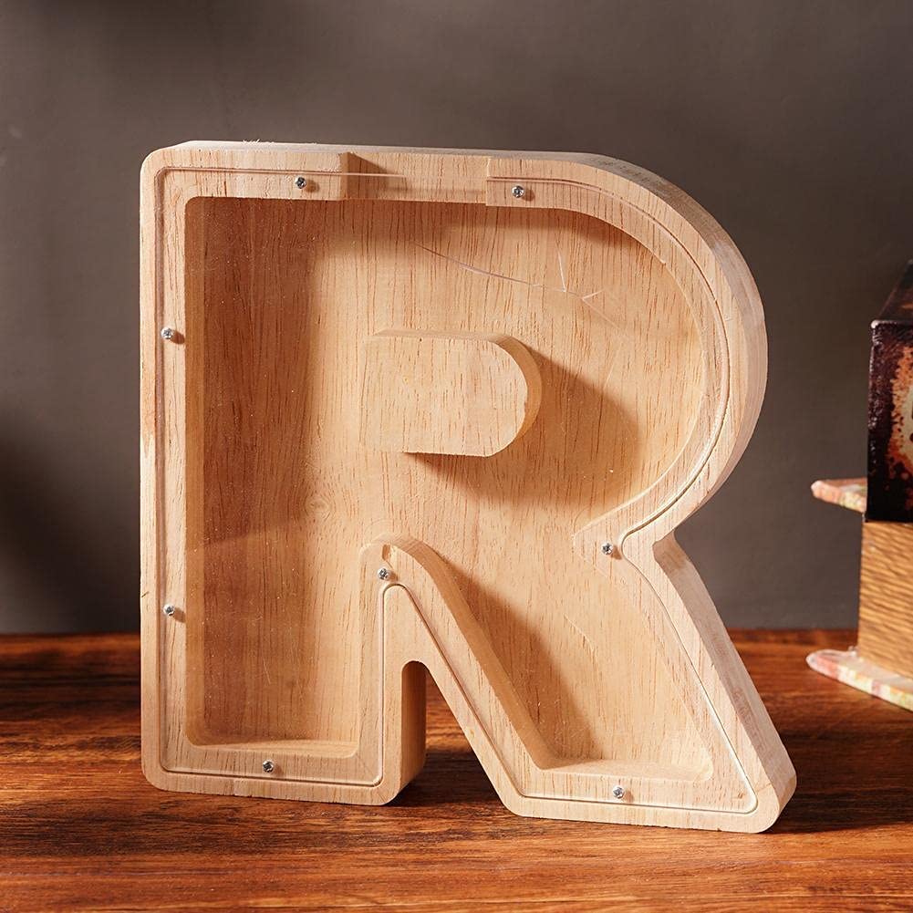 Cingc Wooden Piggy Bank,Personalized Letters Coin Bank Piggy Bank,Text Engraved Money Box Wooden Piggy Bank Gift for Kids,Name DIY Creative Purchase Combination-R