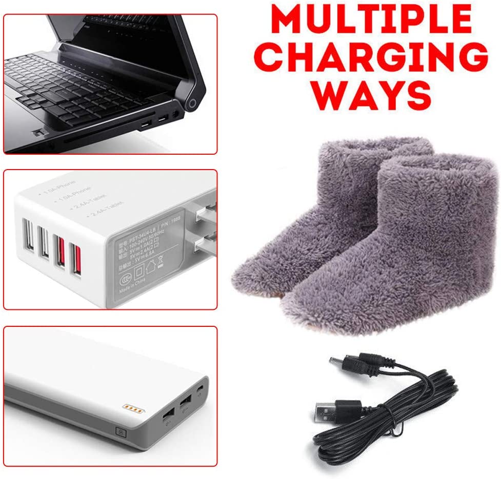Electric Heated Slipper Sock Washable USB Plush Ankle Bootie Slippers Indoor Warm House Shoes for Men Women