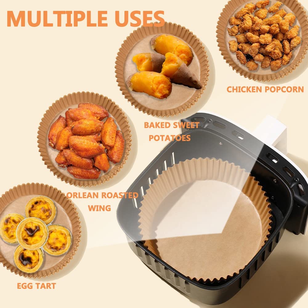 Air Fryer Disposable Paper Liner, Non-stick Disposable Air Fryer Liners, Baking Paper for Air Fryer Oil-proof, Water-proof Parchment for Baking Roasting Microwave(7.9inch,50pcs)