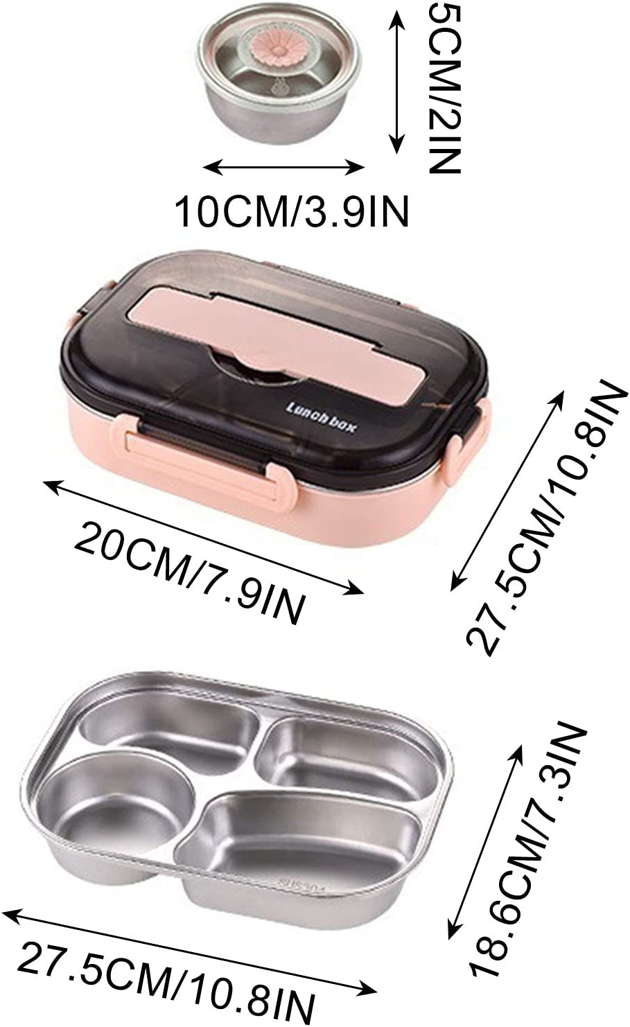 Lunch Box Thermal Insulation Bento Box Tableware Set Portable Lunch Containers For Kid Adult Student Children Keep Food Warm (2-Pink)