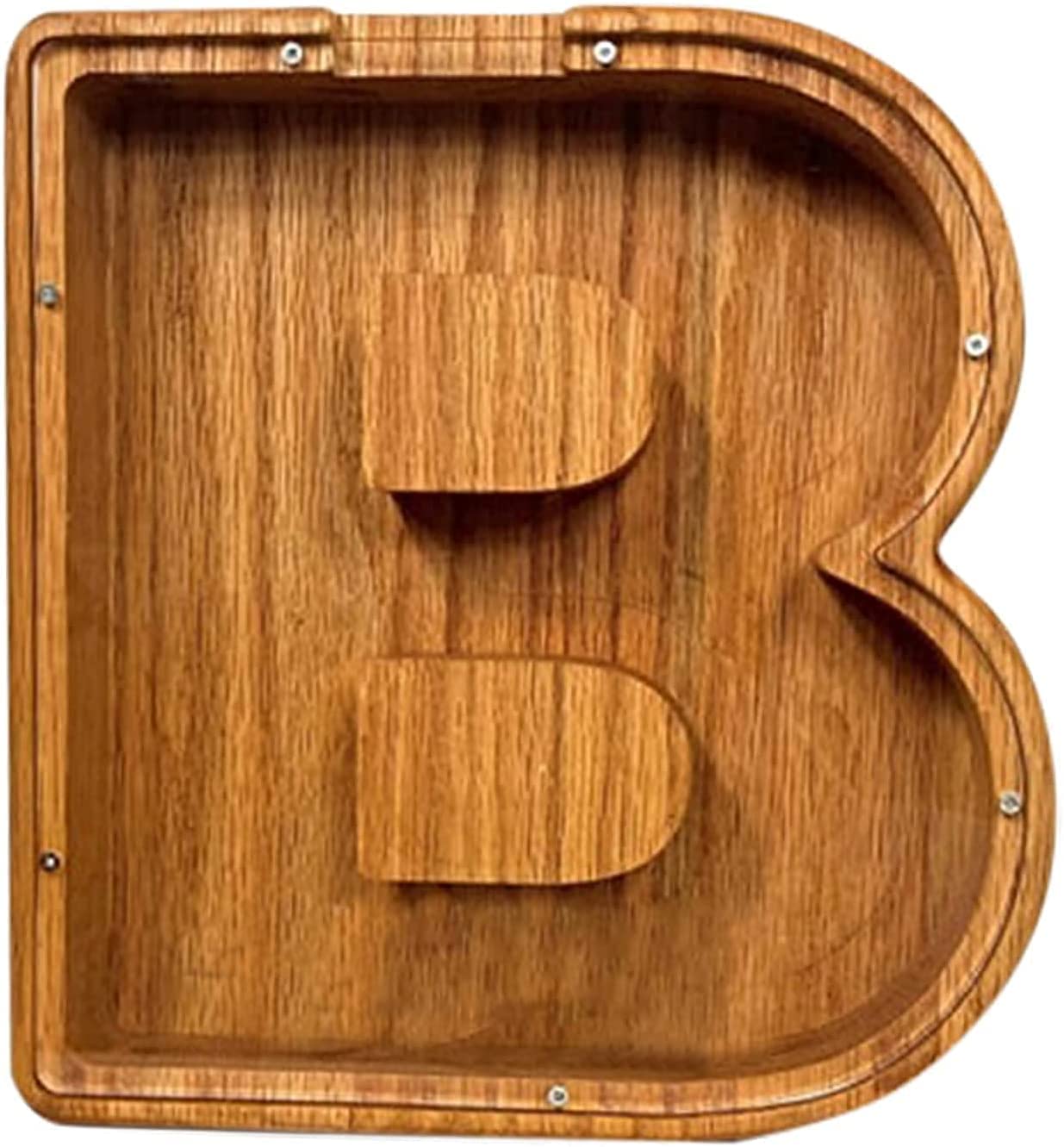 Personalized Alphabet Piggy Bank, Wooden Letter A to Z Piggy Bank, Creative Coin Bank Money Box Decorative, Money Saving Toys for Children, Birthday Gift (S)