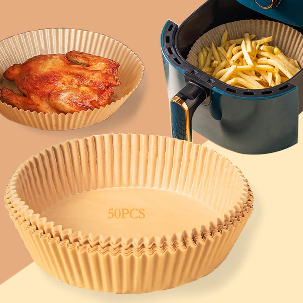 Air Fryer Disposable Paper Liner, Non-stick Disposable Air Fryer Liners, Baking Paper for Air Fryer Oil-proof, Water-proof Parchment for Baking Roasting Microwave(7.9inch,50pcs)