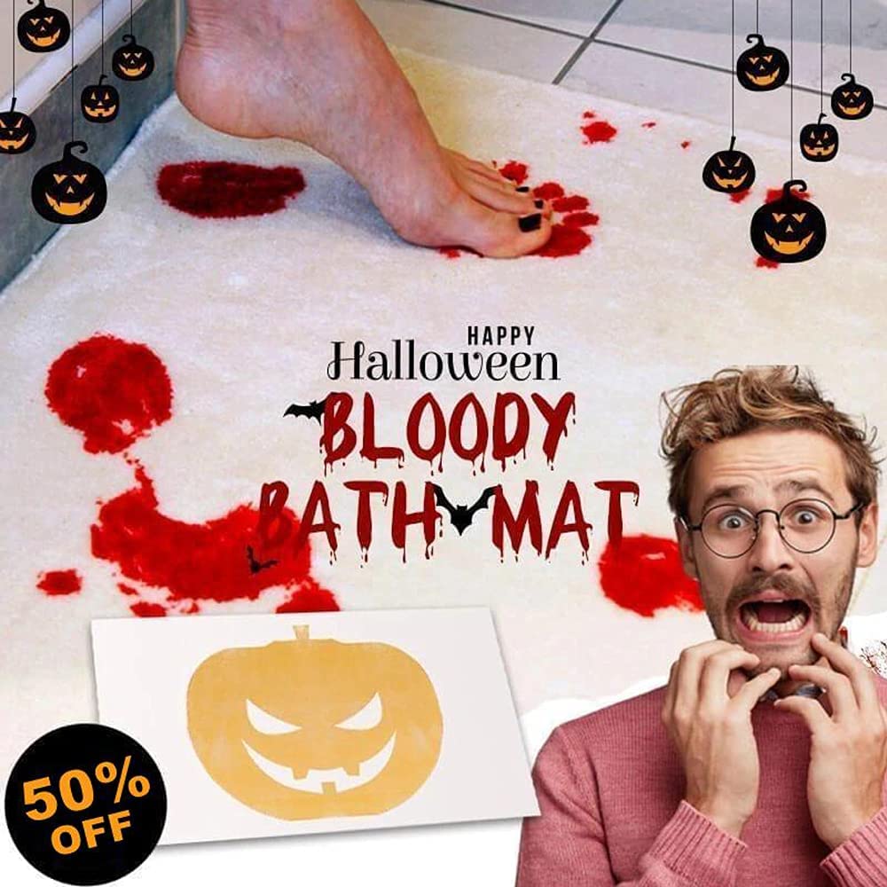 SEAYUN Halloween Prank Blood Mat,Bath Mat Changes Color When Wet,Bloody Footprint Non-Slip Bath Mat,Halloween Theme Decor Props,23 inchx15.7 inch