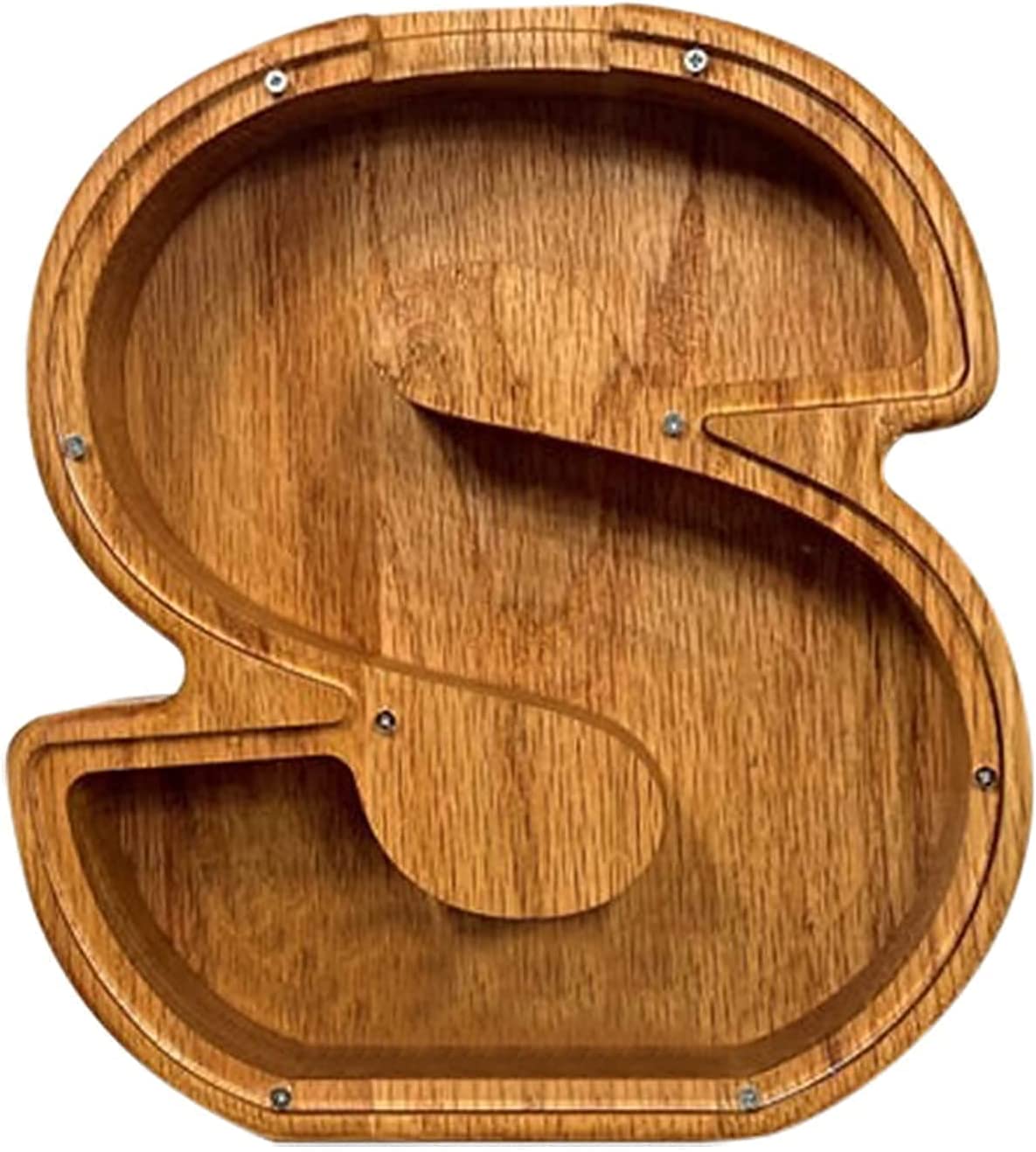 Personalized Alphabet Piggy Bank, Wooden Letter A to Z Piggy Bank, Creative Coin Bank Money Box Decorative, Money Saving Toys for Children, Birthday Gift (S)