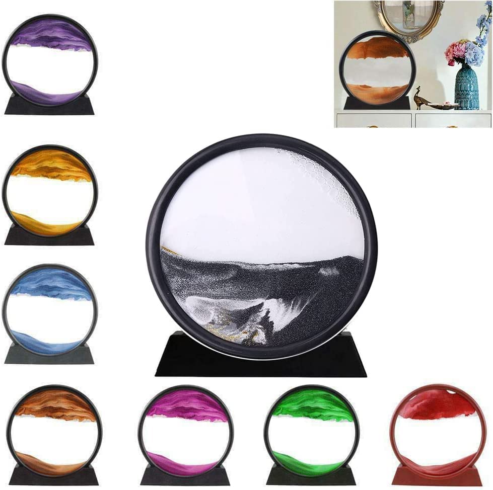 3D Dynamic Moving Sand, Moving Sand Art Picture Round Glass 3D Deep Sea Sandscape in Motion Display Flowing Sand Frame, Relaxing Desktop Home Office Work Decor (green, 12 inch)
