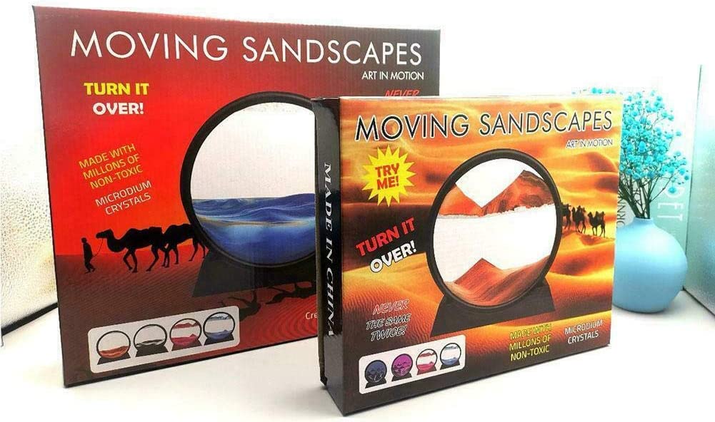 3D Dynamic Moving Sand, Moving Sand Art Picture Round Glass 3D Deep Sea Sandscape in Motion Display Flowing Sand Frame, Relaxing Desktop Home Office Work Decor (black, 12 inch)