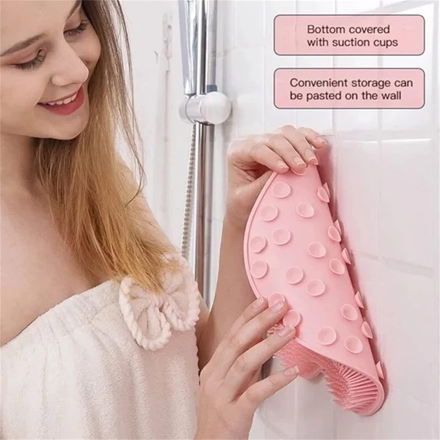 Shower Foot & Back Scrubber, Massage Pad, Non-Slip Suction Cups and Softer Bristles, Bath Massage Cushion (Gray)