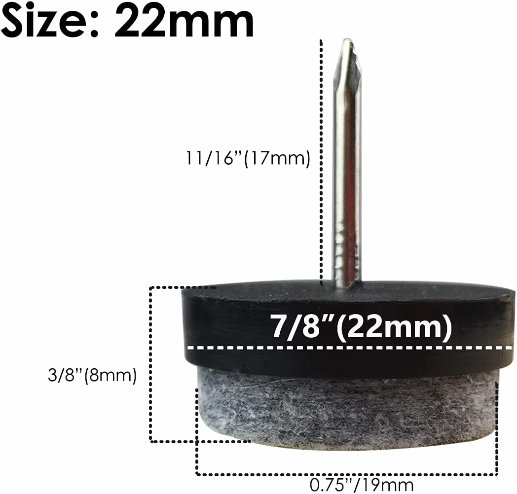 40pcs Round Heavy Duty Nail-on Anti-Sliding Felt Pad for Furniture Chair Table Leg Feet Floor Protectors (Black 22mm (40 pcs))