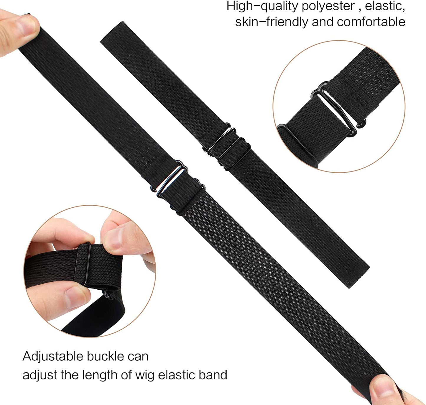 8 PCS Wigs Elastic Bands, Adjustable Wig Straps Black Wig Grips Headband Non Slip Wig Band for Sewing Crafts DIY Wigs Making (11 x 1 Inch)