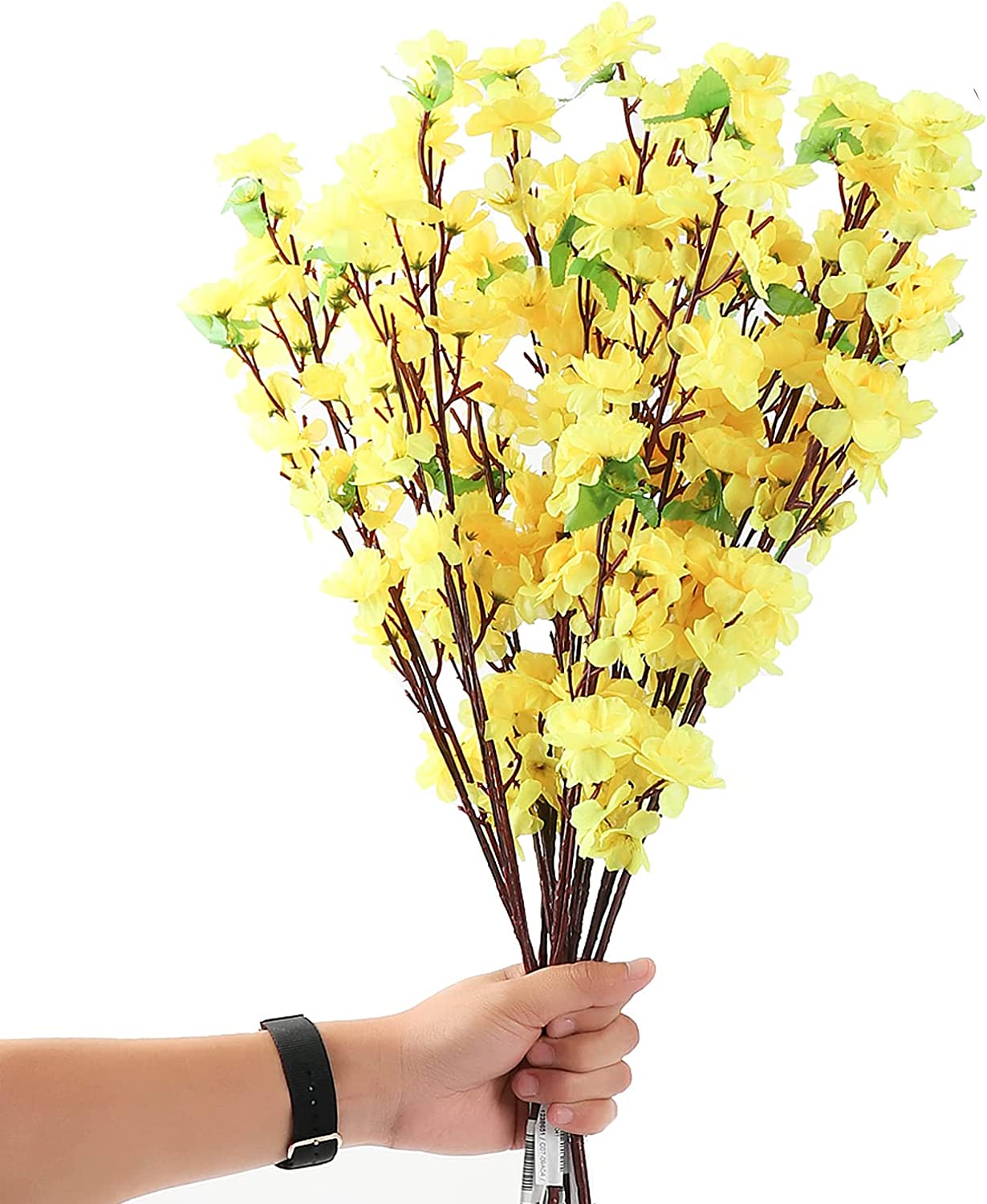 HANTURE 10PCS Artificial Peach Blossom Branches 25.6 Inch Tall Silk Cherry Blossom Tree Stems Fake Plants Flower Bouquet for Home Garden DIY Wedding Arrangements Decoration,Pink