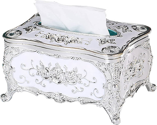SCAEHKUY Retro Household Tissue Box Rectangular Multifunction Tissue Box Cover for Bathroom Vanity Countertops Bedroom Dressers and Tables Silver Plastic Tissue Holder
