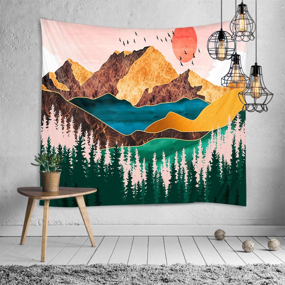 fangzhuo Mountain Tapestry Wall Hanging Pink Sunset Nature Landscape Tapestry Wall Decor for Livingroom Bedroom Dorm Home W59 x L51