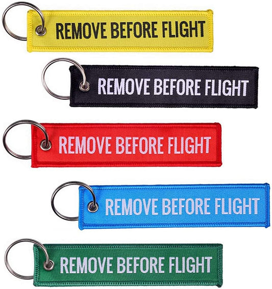 LzTech 5 Pack Graduation Gift Remove Before Flight Double Sided Embroidered Fabric Keychain Ring Key Chain Aviation ATV UTV Motorcycle Pilot Crew Tag Lock Friendship Students