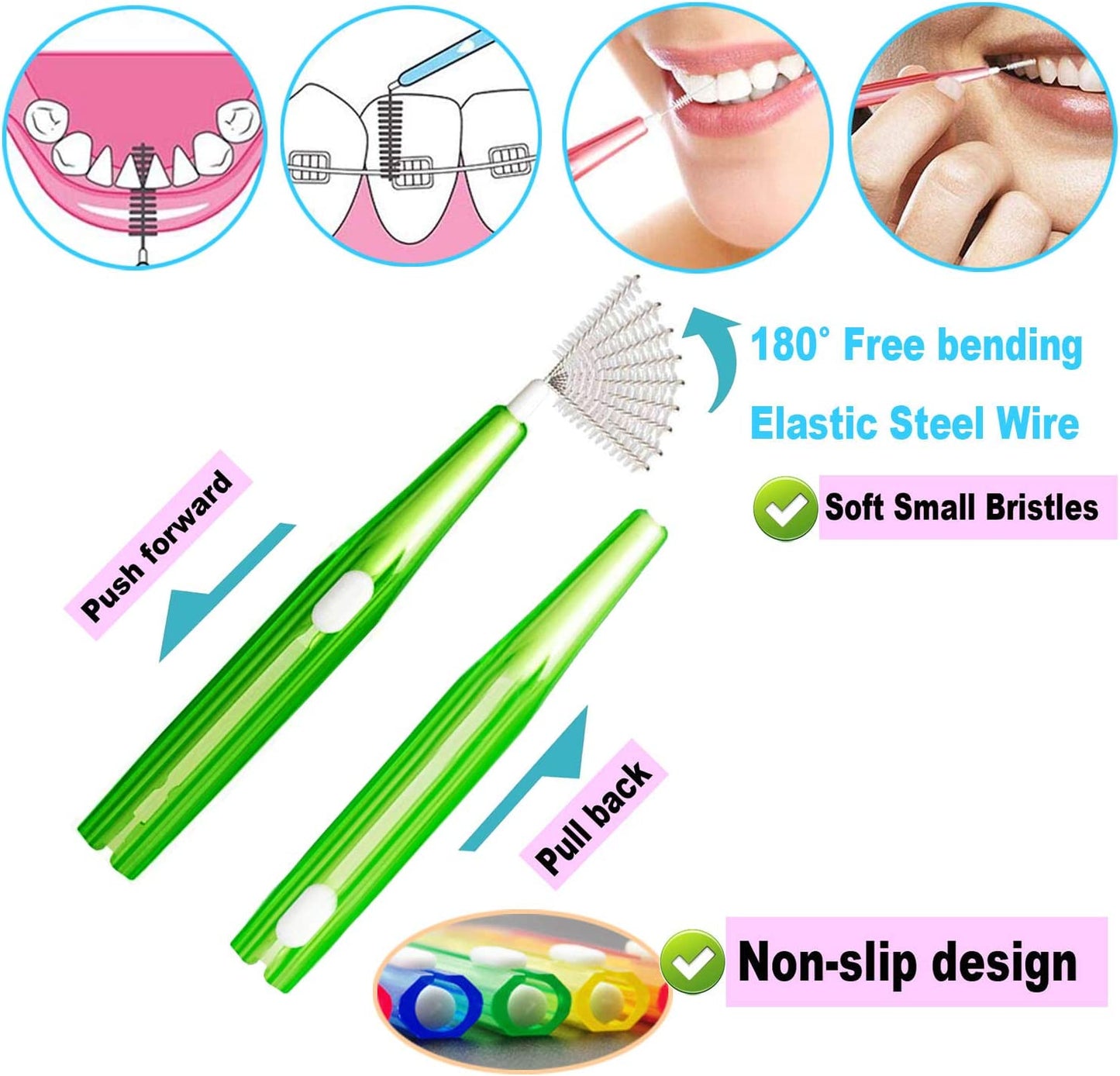 Interdental Brushes 30pcs Mixed Pack with Sizes 0.6-1.5mm Tooth Dental Picks for Daily Oral Hygiene, Prevent Bad Breath and Periodontal Disease, Effective Interdental Cleaners Fit for Adult Children with Carrying Case