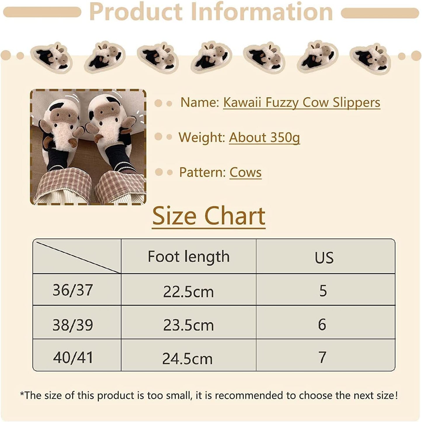 YCYL Kawaii Fuzzy Cow Slippers,Women's Warm Cozy and Lovely Animal Non-Skid Floor Slippers,Funny Cartoon Milk Cow Slippers for Adults Girls (White,38-39)
