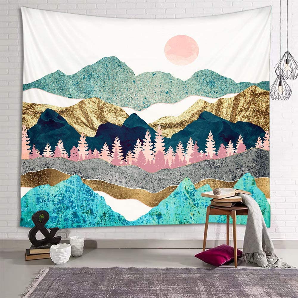 fangzhuo Mountain Tapestry Wall Hanging Pink Sunset Nature Landscape Tapestry Wall Decor for Livingroom Bedroom Dorm Home W59 x L51