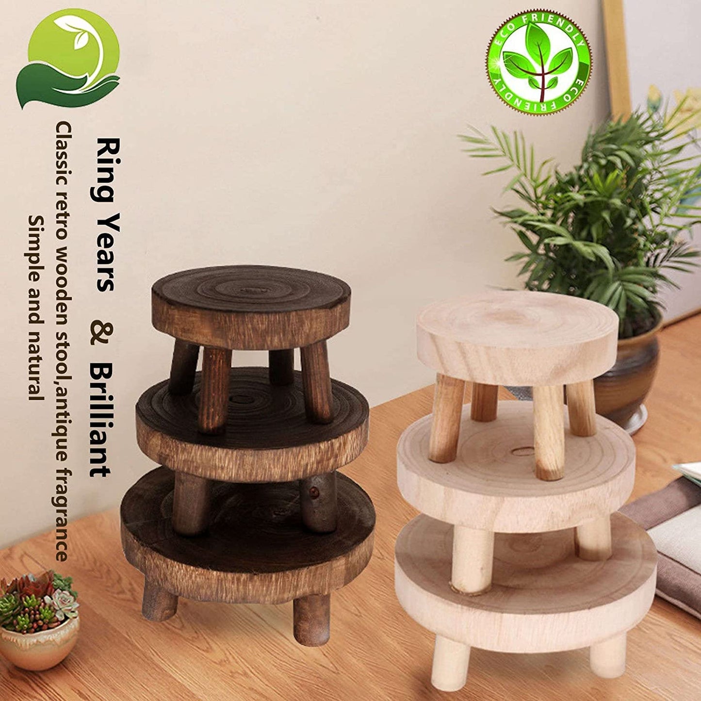 ROWGEE Wooden Round Step Stool,Portable Solid Wood Small Plant Stool,Retro Low Step Stool for Kitchen Bathroom Bedroom,Plant Holder-Kiriri14*9cm