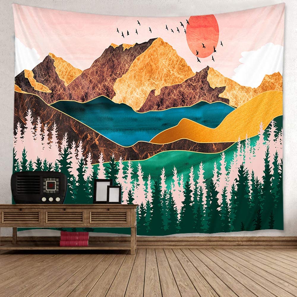 fangzhuo Mountain Tapestry Wall Hanging Pink Sunset Nature Landscape Tapestry Wall Decor for Livingroom Bedroom Dorm Home W59 x L51