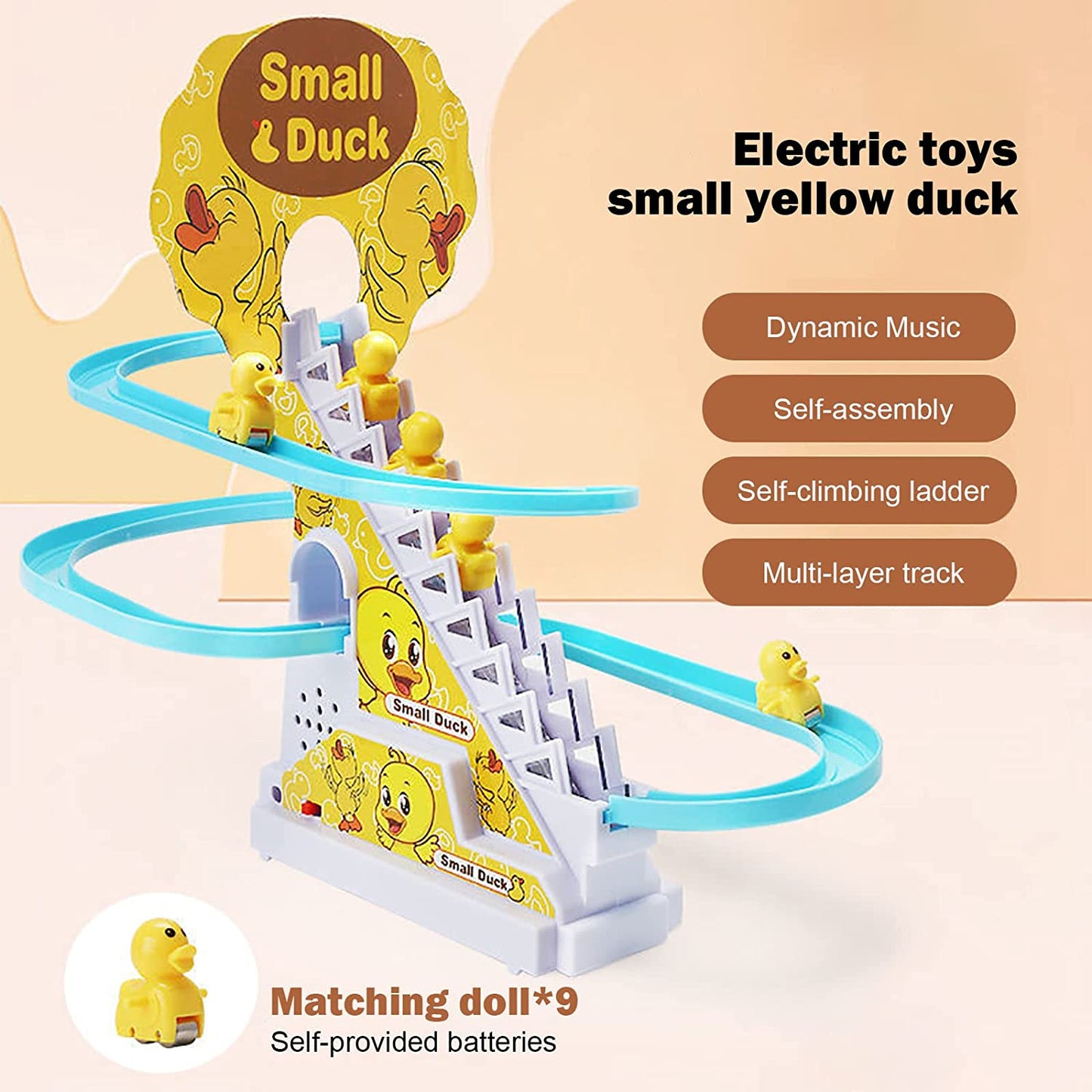 ODOORACT Electric Race Car Track Duck Climbing Stairs and Slides Playset, Duck