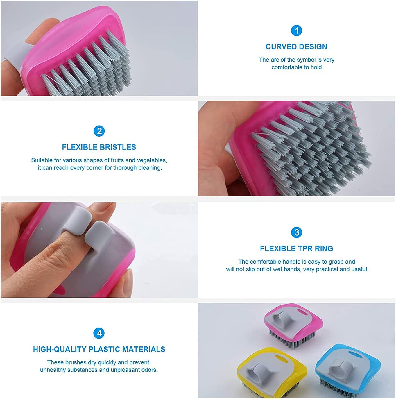 Scrubber for Food Potato Scrubber Mushroom Brush Mushroom Brush Vegetable Brush Scrubber for Food Flexible Bristles Potato Brush Vegetable Scrubber Brush (3pcs)