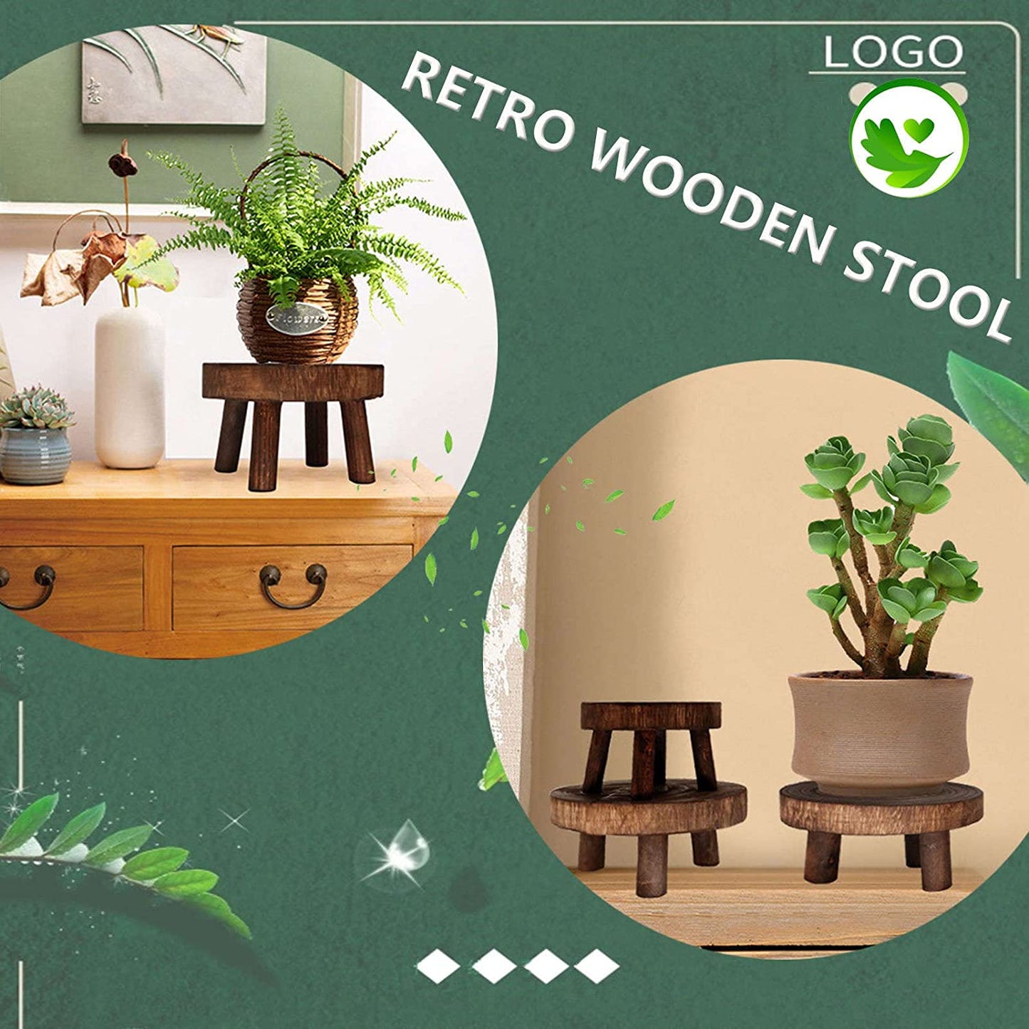 ROWGEE Wooden Round Step Stool,Portable Solid Wood Small Plant Stool,Retro Low Step Stool for Kitchen Bathroom Bedroom,Plant Holder-Kiriri14*9cm