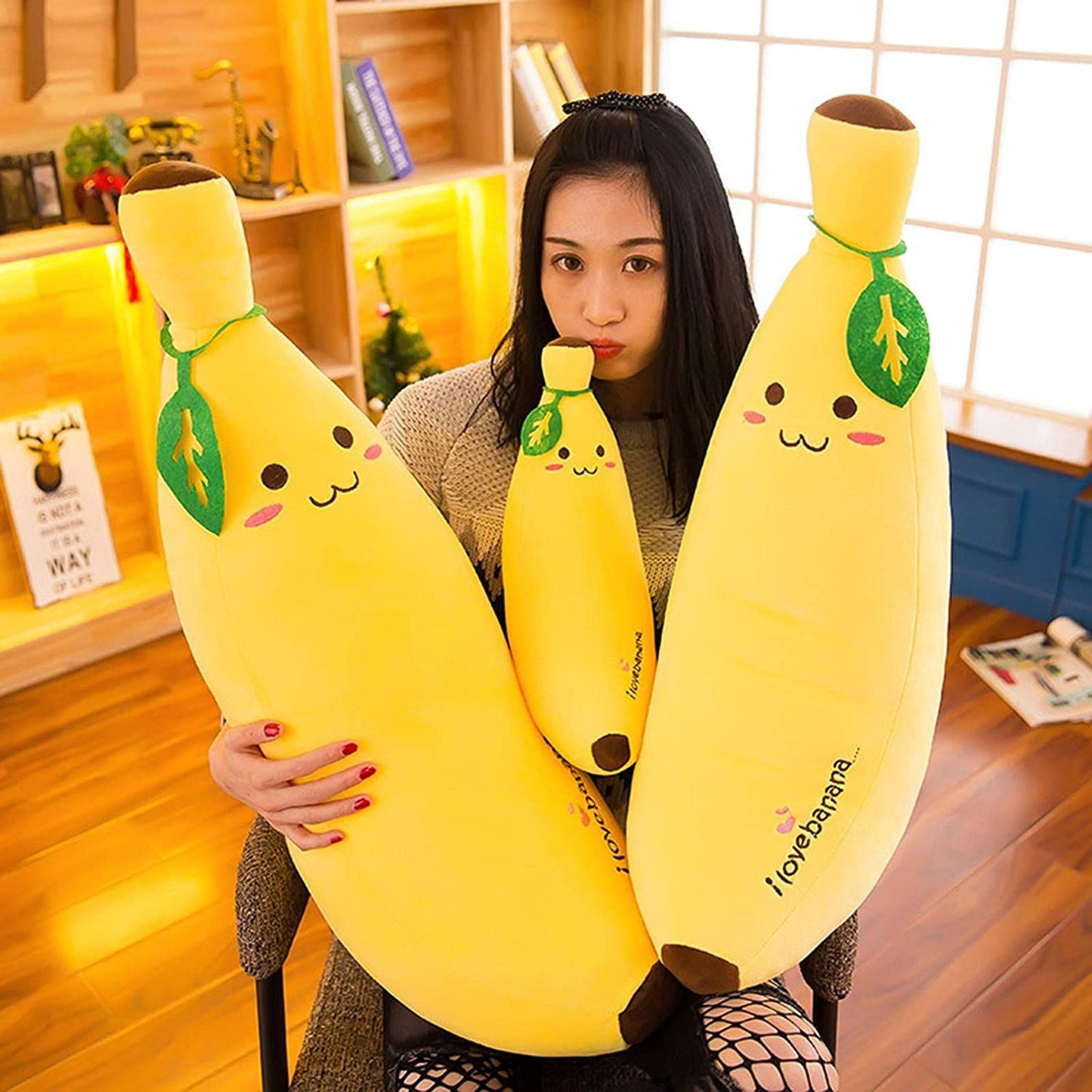 Banana Stuffed Toys, Creative Plush Banana Pillow Cartoon Stuffed Toys Cushion Doll Soft Fruit Shaped Hugging Pillow for Kids Birthday Present Home Office.