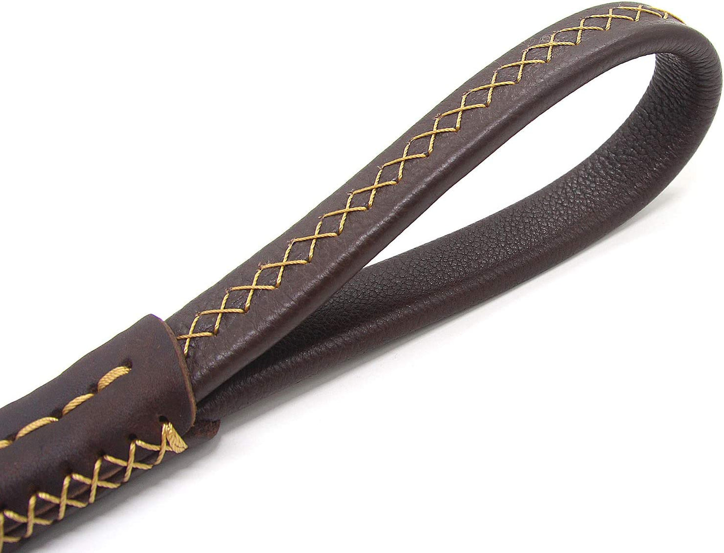 Heavy Duty Full Grain Leather Short Dog Traffic Leash for Medium and Extra Large Dogs, Pet Accessories Cowhide Handle with Snap Clips for Dog Chain Lead and Collar (Brown)
