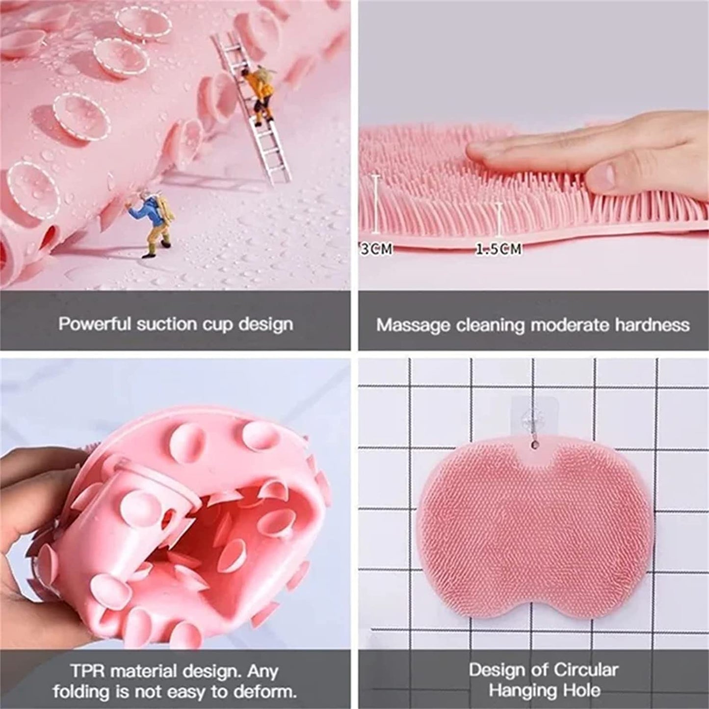 Shower Foot & Back Scrubber, Massage Pad, Non-Slip Suction Cups and Softer Bristles, Bath Massage Cushion (Gray)