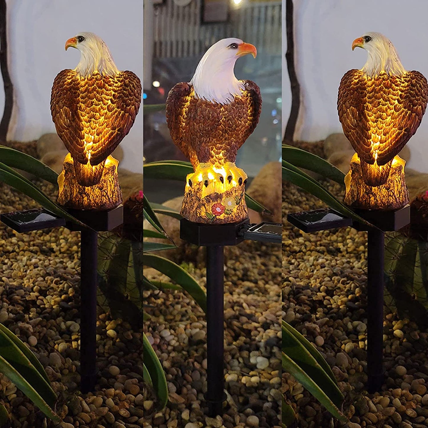 DEDEMCO 17 Inch Eagle Figurine Garden Solar Stake Light,Resin Eagle Solar LED Lights Waterproof,Outdoor Decorative Solar Light Eagle Statue for Patio Yard Decor