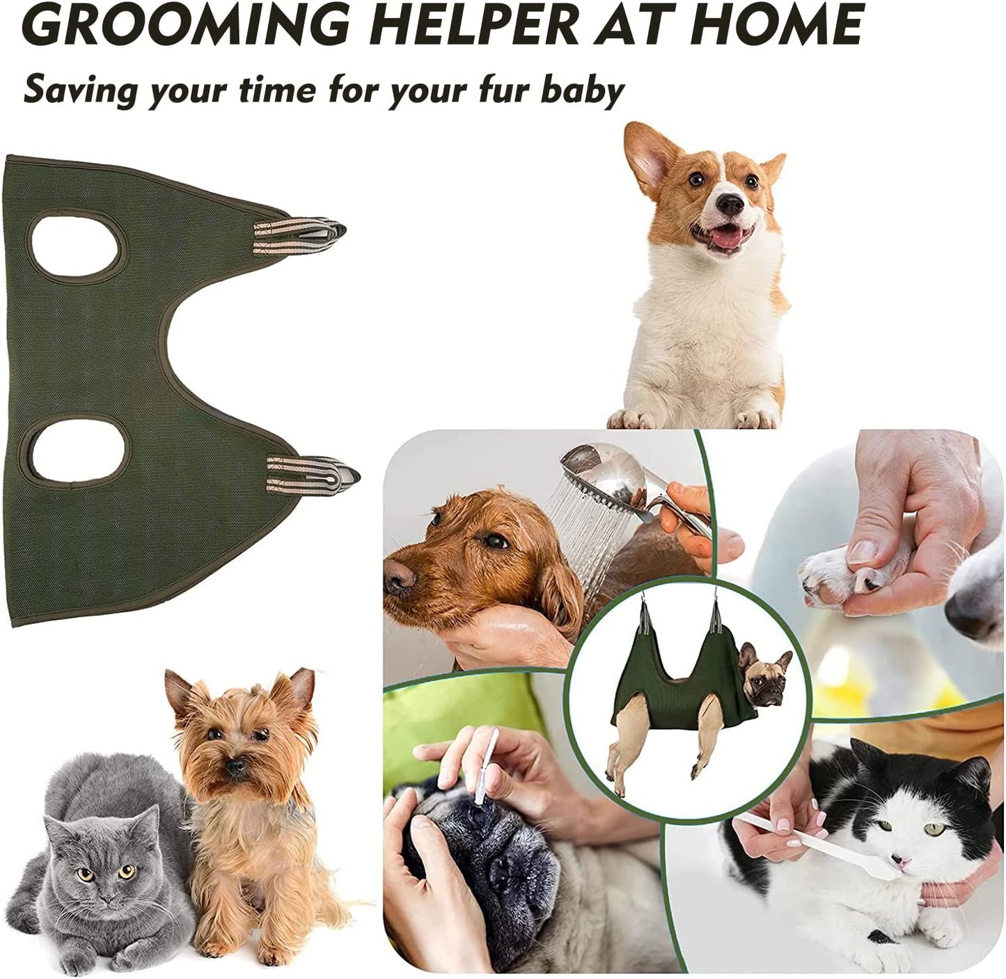 BFBOYS Dogs Cats Grooming Hammock Harness-Pet Dogs Grooming Harness Hanger Safety Kit for Pet Nail Clippers/Trimmer,Pet Comb,Nail File for Bathing,Ear/Eye Care