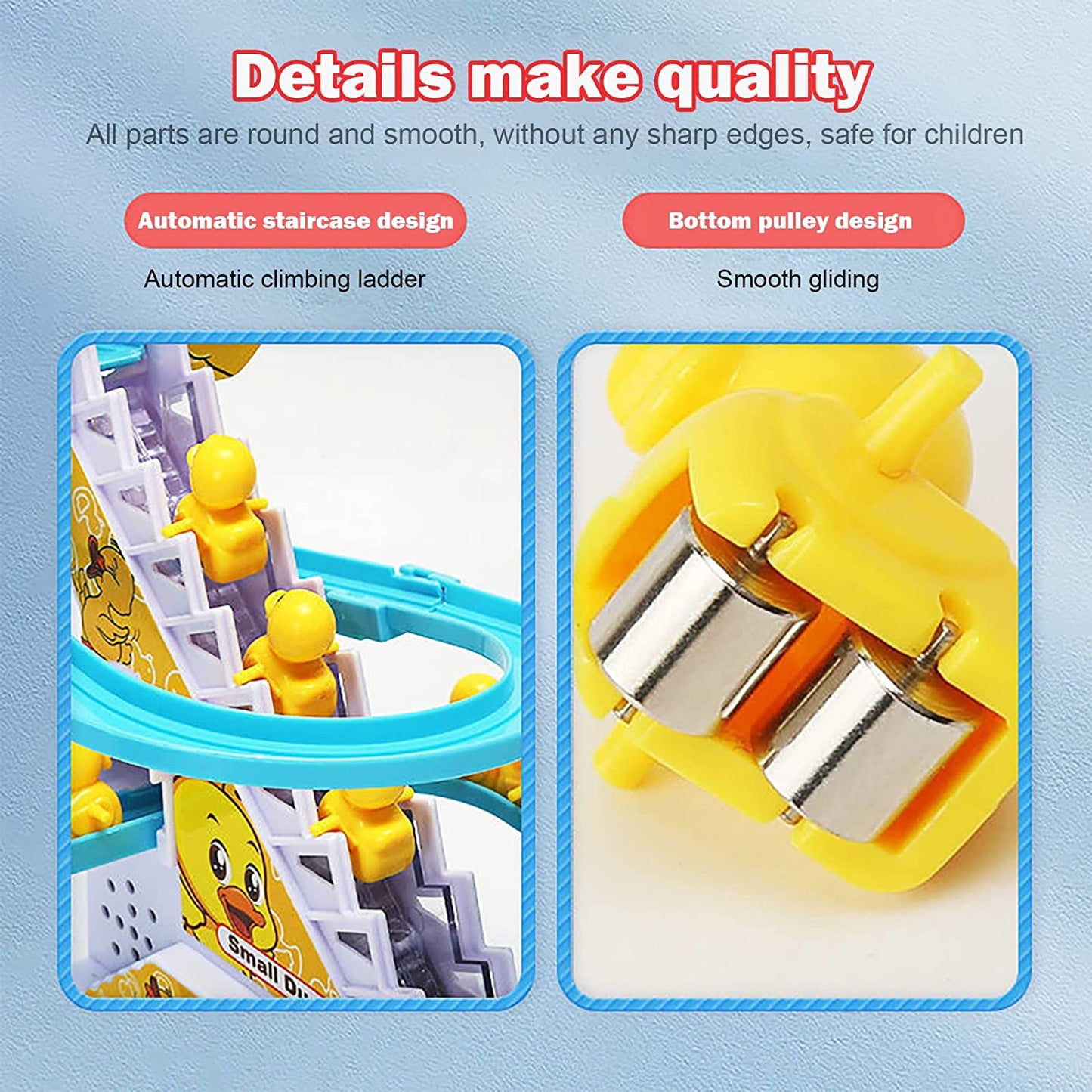ODOORACT Electric Race Car Track Duck Climbing Stairs and Slides Playset, Duck