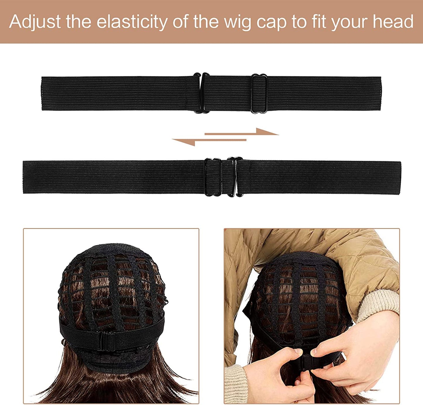 8 PCS Wigs Elastic Bands, Adjustable Wig Straps Black Wig Grips Headband Non Slip Wig Band for Sewing Crafts DIY Wigs Making (11 x 1 Inch)