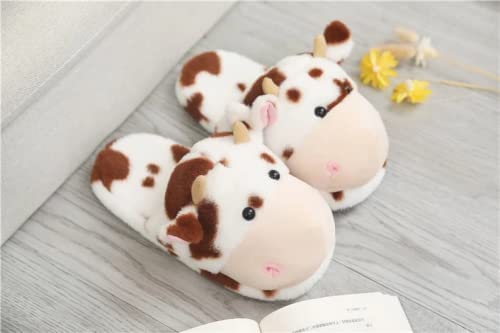 YCYL Kawaii Fuzzy Cow Slippers,Women's Warm Cozy and Lovely Animal Non-Skid Floor Slippers,Funny Cartoon Milk Cow Slippers for Adults Girls (White,38-39)